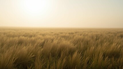 Obraz premium Serene Misty Landscape with Gentle Golden Grass Under Soft Light