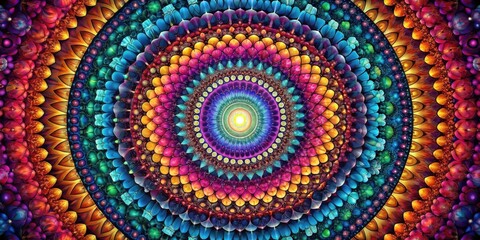 Vibrant Rainbow Mandala Intricate Circular Design Featuring Jewel-Toned Petals and Symmetrical Patterns