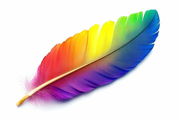 Rainbow feather isolated, vibrant colors, white background, design element