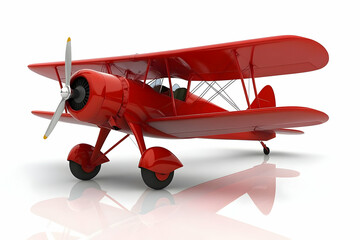 Red biplane isolated on white background, aviation