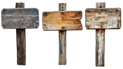 Rustic wooden signboards outdoor setting nature isolated on transparent background