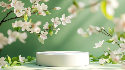 White pedestal surrounded by delicate spring blossoms