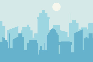 Naklejka premium City skyline vector illustration. Landscape cityscape in flat style. City silhouette. Cityscape backgrounds. Daytime city skyline.