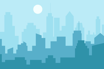Naklejka premium City skyline vector illustration. Landscape cityscape in flat style. City silhouette. Cityscape backgrounds. Daytime city skyline.