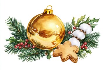 A festive Christmas decoration featuring a ginger cookie and holly leaves, perfect for holiday celebrations