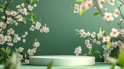 White pedestal surrounded by delicate spring blossoms