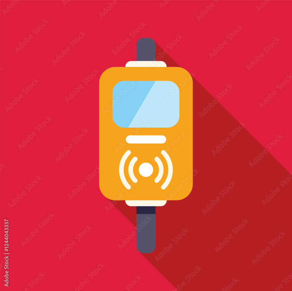 Poster electronic validator machine accepting contactless payment using nfc technology on a red background