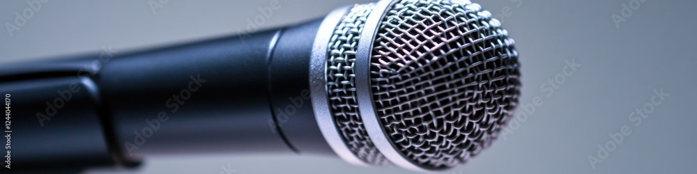 Poster a close-up shot of a microphone sitting on a table