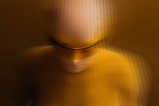 Futuristic head with virtual glasses behind frosted glass