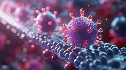 Conceptual representation of cancer cells being targeted by innovative treatments with molecular structures and labeled pathways for research purposes