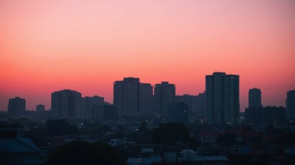 Fototapeta premium Serene Urban Landscape at Dusk with Silhouette of City Buildings