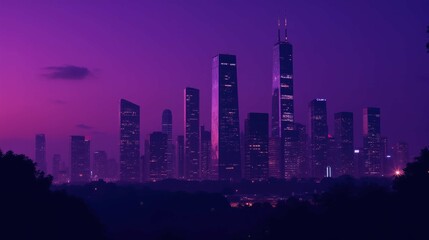 Fototapeta premium Majestic City Skyline at Dusk with Vibrant Purple Sky