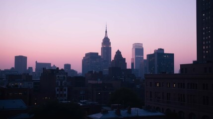 Fototapeta premium Serene Urban Skyline at Dusk with Soft Pastel Colors