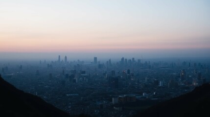 Naklejka premium Urban Skyline at Dusk with Soft Colors and a Calming Atmosphere