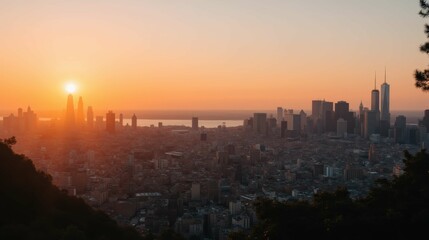 Obraz premium Breathtaking Sunrise Over Urban Skyline with Vibrant Colors