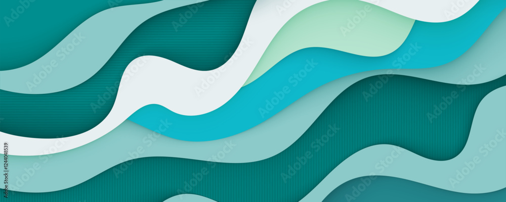 Canvas Prints green wavy papercut background dimension layers design vector