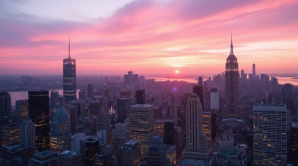 Fototapeta premium Stunning Cityscape of New York City at Sunset Overlooking skyline