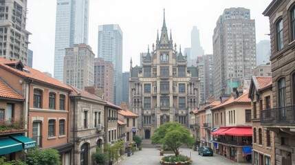 Obraz premium Scenic Urban Landscape with Historic Architecture and Modern Skyline