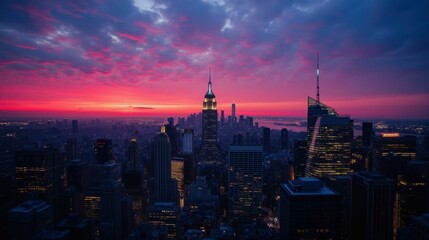 Naklejka premium Stunning Sunset Over New York City Skyline with Dramatic Colors