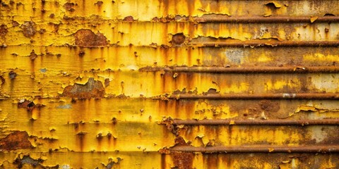 Naklejka premium Striated Metallic Surface with Extensive Rust and Flaking Yellow Paint