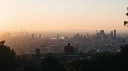 Obraz premium Urban Skyline at Sunset with Soft Light and Vibrant Colors