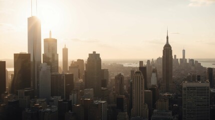 Fototapeta premium Stunning Skyline View of Urban City at Dusk with Glowing Lights