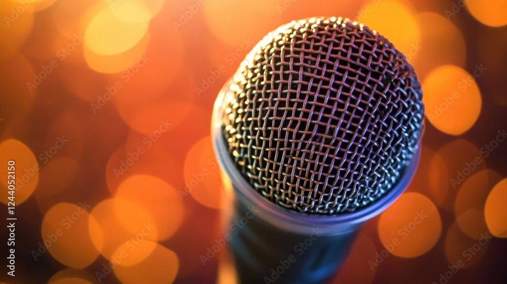 Aufkleber a close-up shot of a microphone with colorful lights in the background
