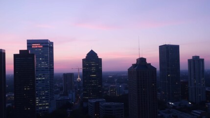 Fototapeta premium Serene Sunset Over Urban Skyline with Colorful Evening Sky