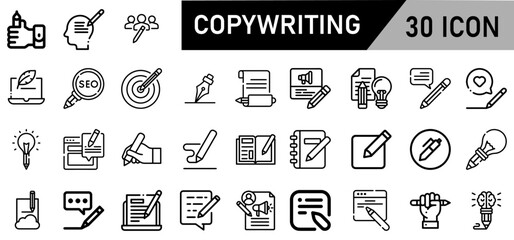 Minimalist Copywriting Icon Pack | 30 Outline Vector Icons, Editable stroke. 