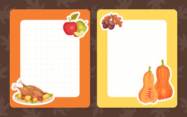 Thanksgiving Note Card with Autumn Fest Object Vector Template