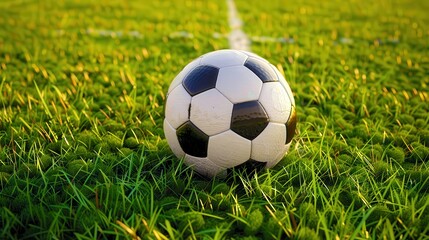 Fototapeta premium Close up of a soccer ball. Selective focus on the ball. Good generic soccer image.