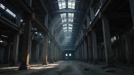 Abandoned Industrial Warehouse with Sunlight Streaming through Windows