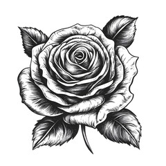 Tattoo Rose logo in black and white engraving style with ornate petals