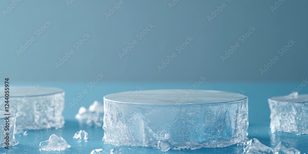 Aufkleber fresh ice cubes sitting on a table, perfect for adding coolness to drinks or as a decorative element