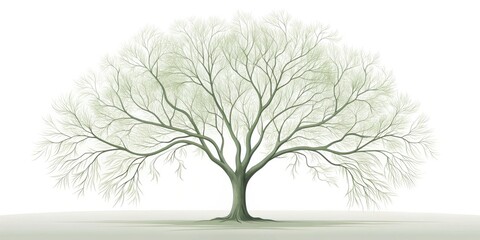 Obraz premium Serene illustration of a majestic deciduous tree with delicate branches against a minimalist background