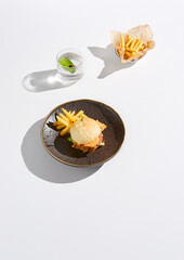 Asian Chicken Bao Burger with Crisp Textures and Elegant Composition