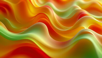 Obraz premium Colorful silk fabric with flowing waves in vibrant orange and green tones creating a dynamic and elegant visual composition