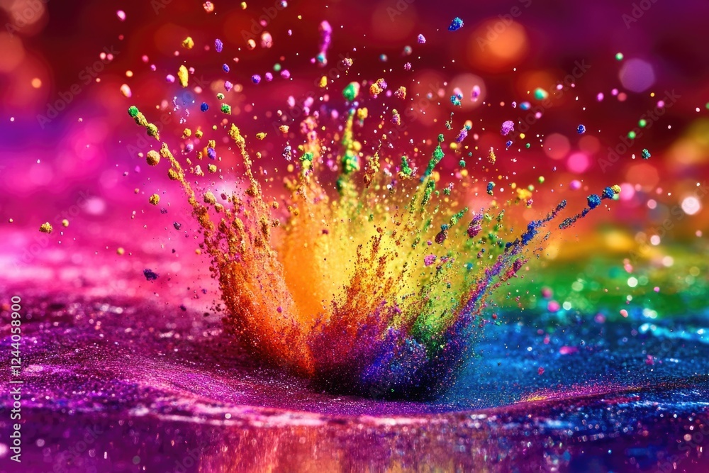 Poster A vibrant and dynamic image of colored powder exploding on the ground, perfect for use in promotional materials or as a creative visual element