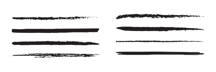 Brush line, charcoal scribble, chalk stroke, crayon mark, black pencil, pen marker, sketch graffiti, paint doodle vector set, grunge effect isolated on white background. Drawing ink illustration
