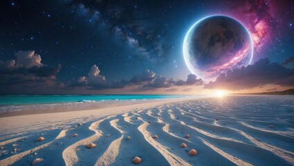 Beautiful sea and planets