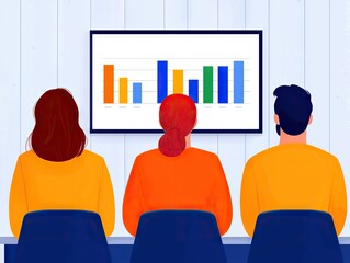 Business presentation featuring growth charts office environment digital illustration team analysis viewpoint