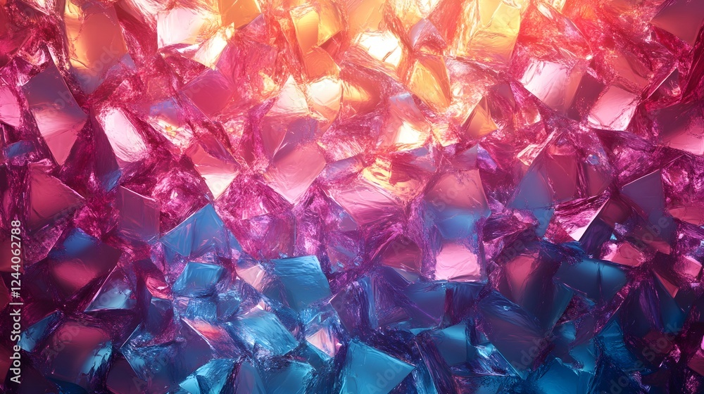 Poster A captivating abstract background composed of a mesmerizing kaleidoscope of vivid prismatic patterns and iridescent reflections  The image is a dazzling display of dynamic