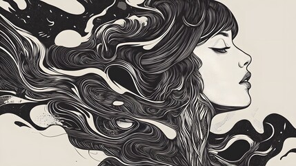 Alluring Wind Swept Portrait of Mystical Feminine Beauty with Flowing Hair in Surreal Atmosphere