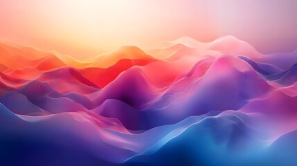 Breathtaking digital art depicting a fantastical dreamlike landscape with vibrant glowing mountains and a serene hazy atmosphere  This surreal