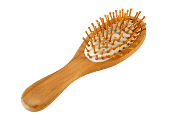 Wooden hair comb hair brush on white background isolated