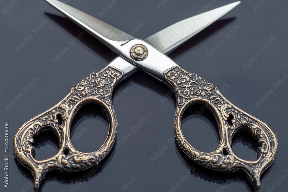 Poster A pair of scissors sitting on a table, ready for use
