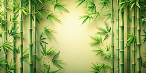 Serene Green Bamboo Stalks and Lush Foliage Frame a Soft Yellow Background