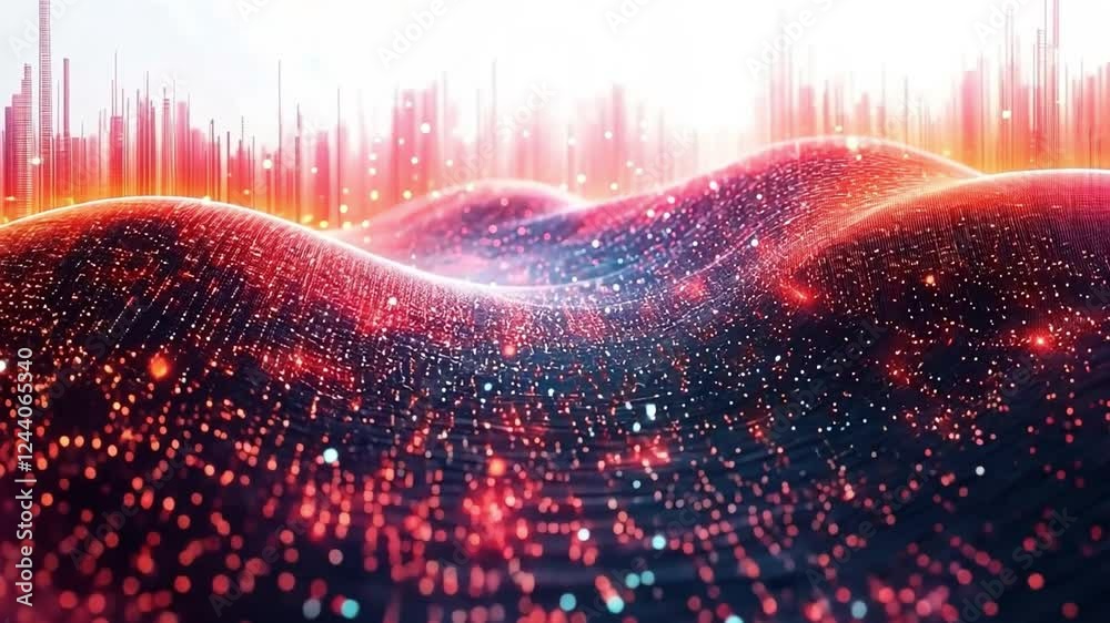 Poster digital abstract landscape: a mesmerizing digital abstract landscape with a wave of red, orange, and