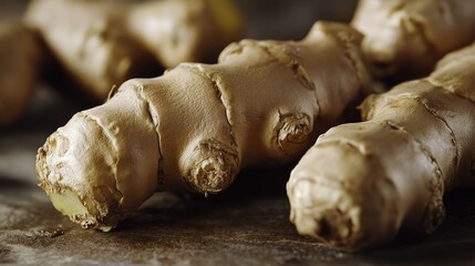 Fototapeta premium A close-up shot of gingers arranged on a table, perfect for food or spice photography
