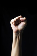 A raised fist is depicted against a dark background, symbolizing strength, unity, or protest, This powerful image can be used in campaigns, social justice materials, or motivational content,